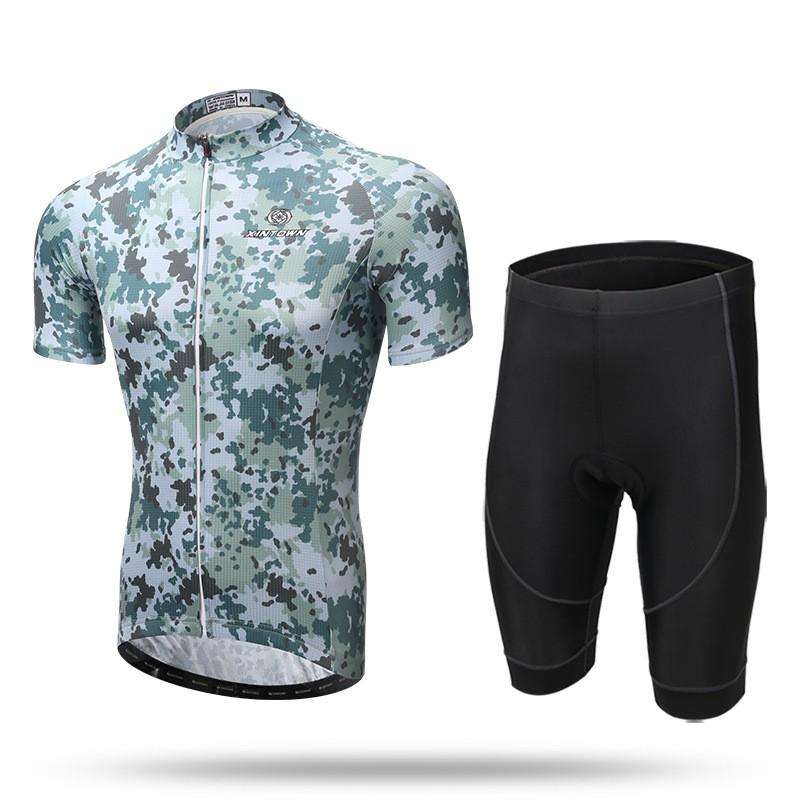 Mens Cycling Jersey Shorts Set Short Sleeve Breathable Performance Kit Camo Bike Wear