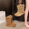 Pleated Pile Boots Women's 2025 Autumn New Belt Buckle Retro Brown Maillard Skinny Inner Heightening Short Boots Women