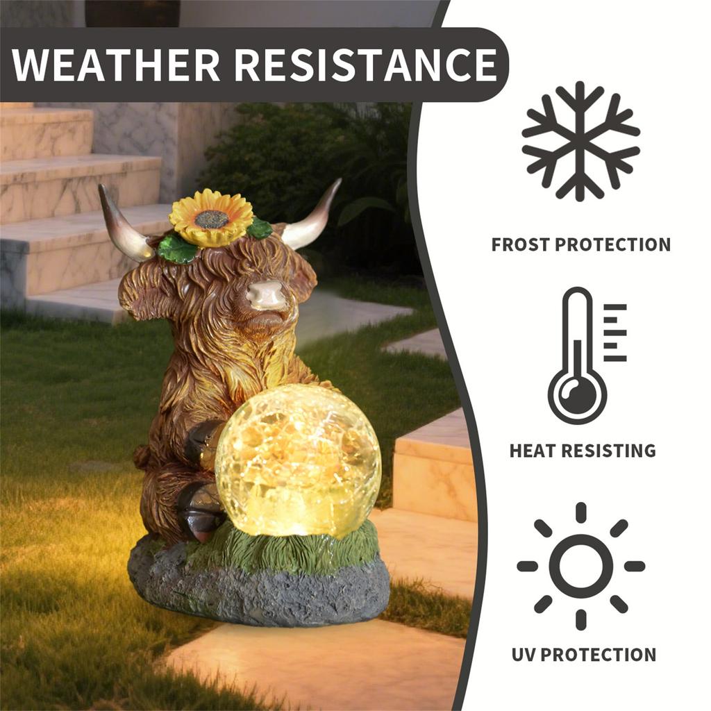 Cow Holding Ball Solar Outdoor Light Statue
