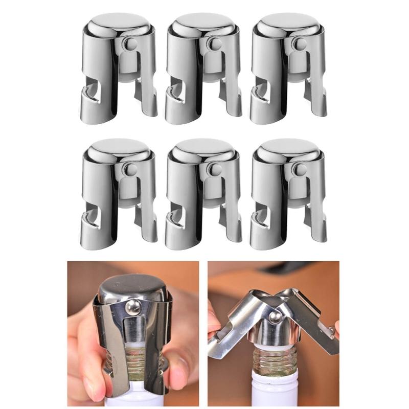 Pack Of 6 Champagne Bottle Savers for Restaurants Leak Proof Bubble Retaining Stoppers Stainless Steel Wine Preserver