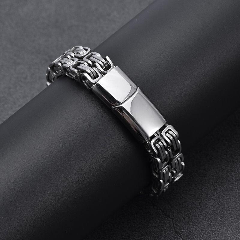Stainless Steel Punk Byzantine Double Row Magnetic Clasp Bracelet Men Geometric Design Titanium SteelChain Handmade