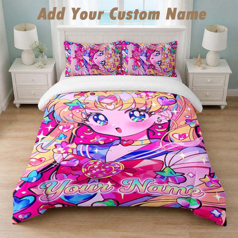 Pościel 1 poszewka na kołdrę 2 poszewki na poduszki Nadruk Sailor Moon Miękka pościel Dekoracja sypialni