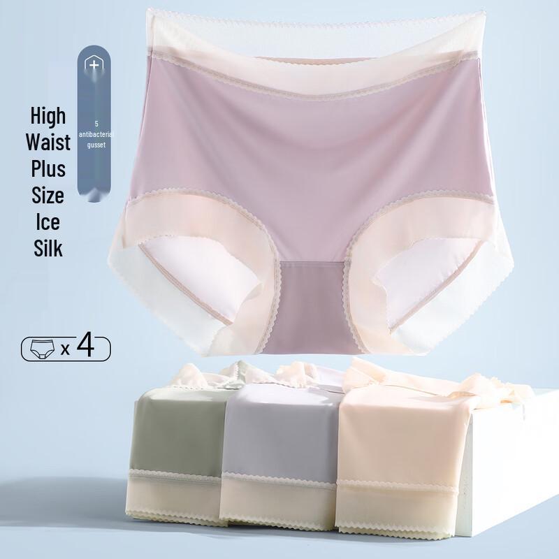 Tingmei Women's Plus Size High-Waist Seamless Antibacterial Briefs (4-Pack)