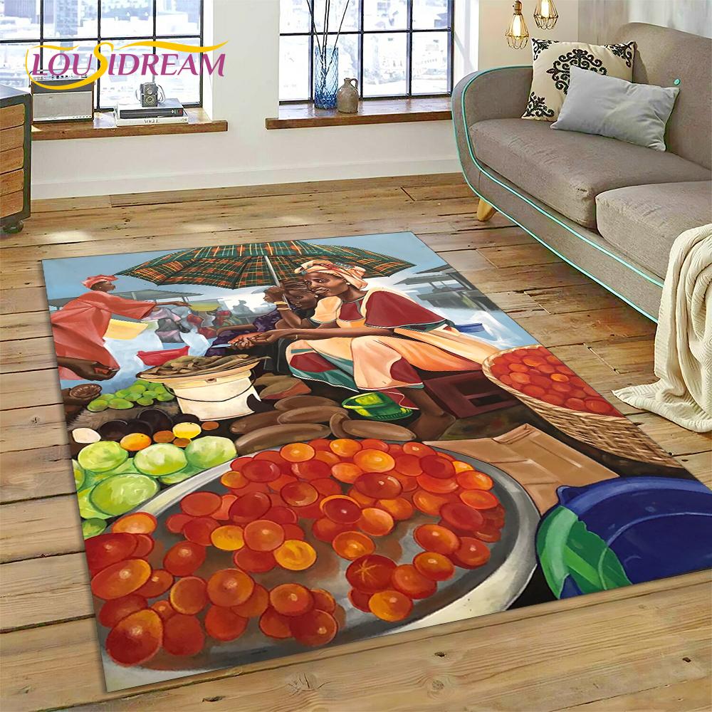 Cartoon Africa Ethiopian Custom Painting Art Carpet Rug for Bedroom Living Room Home Sofa Decoration,kids Large Decor Floor Mat