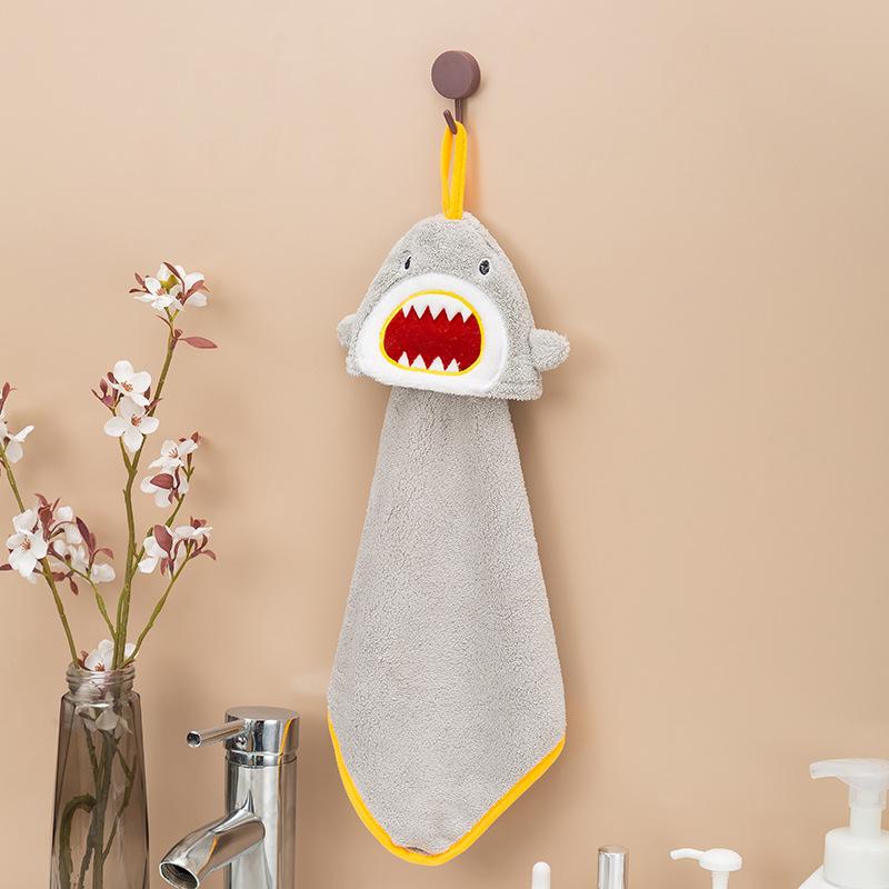 Cute Pig Embroidered Hanging Hand Towel, Absorbent Coral Fleece Kitchen Towel, Dish Cloth