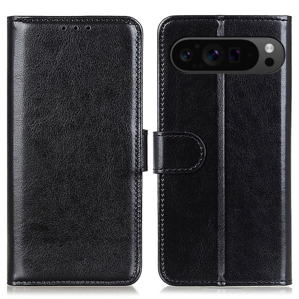

For Google Pixel 10 Pro XL/9 Pro XL Wholesale Phone Case Crazy Horse Texture PU Leather Phone Stand Cover Black