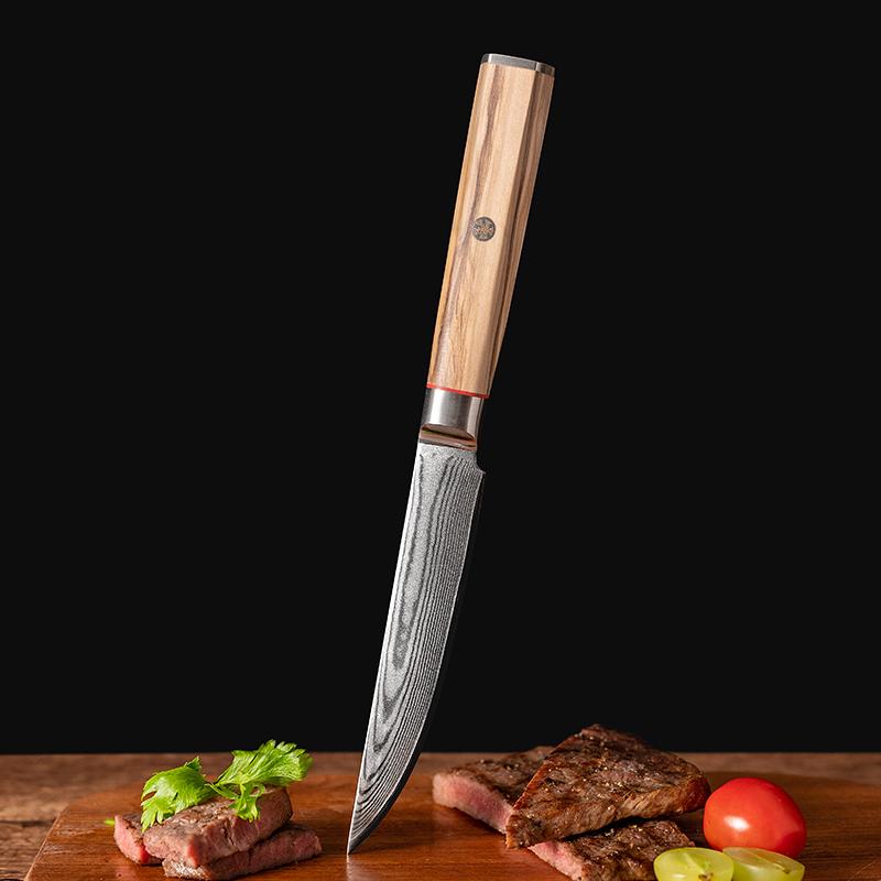 5.5 Inch Steak Knife 73-layers Damascus Steel VG-10 Blade Hexagonal Olive Handle Sharp Chef Boning Cleaver Paring Kitchen Knives 5 inch