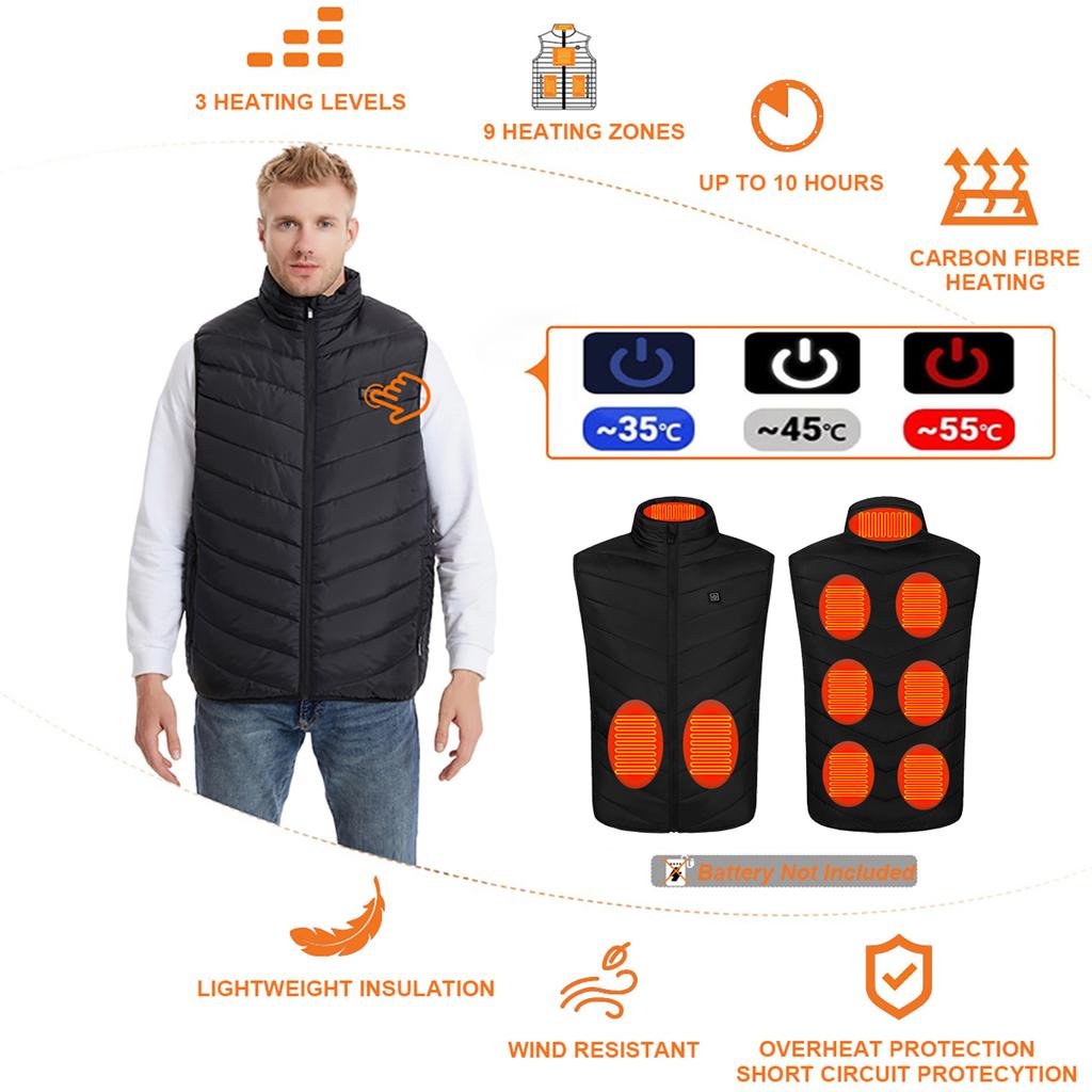 Heated Vest for Men Women Winter Thermal Smart USB Heating Vest 9 Carbon Fiber Heating Pads 3 Temperature Levels No Battery