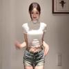 Lace Splicing Design Semi-turtleneck Pure Desire Short-sleeved T-shirt Spice Girl Fashion Slim-fitting Top Ins Women