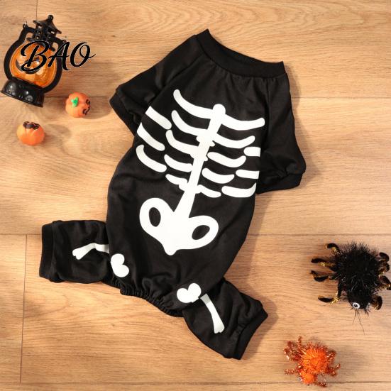 Festive Pet Dress Up Halloween Dog Jumpsuit, Glow-in-The-Dark Skeleton Onesie, Spooky Small Onesie Four-Legged Clothes for Dogs Trick-or-Treat Outfit