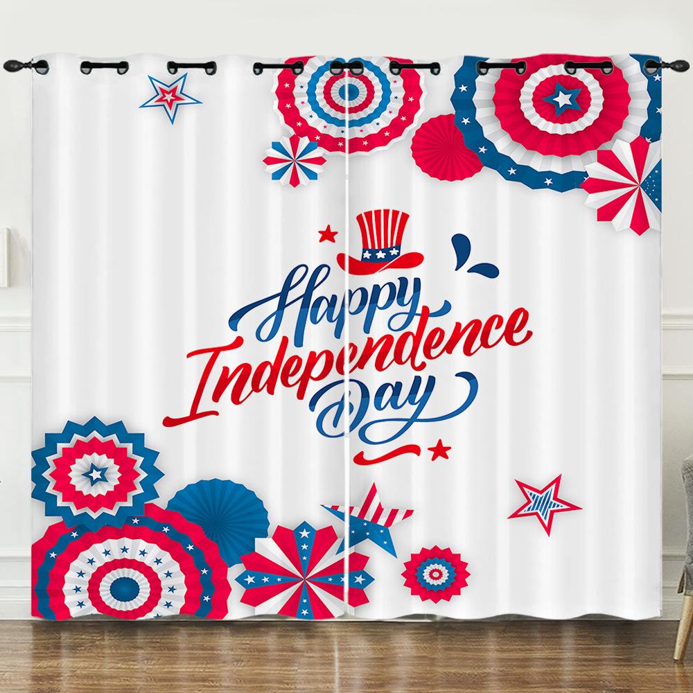 Curtains Independence Day Holiday 3D Digital Printing Blackout Curtain Punching