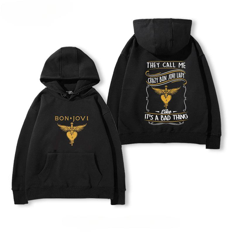 Bon Jovi Rock Band Hoodie Vintage Heart Dagger Print Pullover Sweatshirt Unisex Streetwear Hooded Tops for Men Rock Music Fans