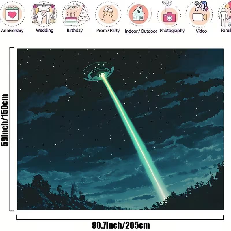 2D Starry Sky UFO Backdrop, Alien Abduction Beam Photography Background