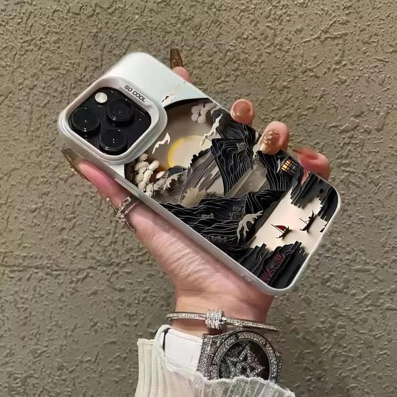 Chinese Landscape Phone Case For iPhone 17 Air 16 e 15 14 13 12 11 Pro Max Plus SE Shockproof Cover Screen Protector Phone Case