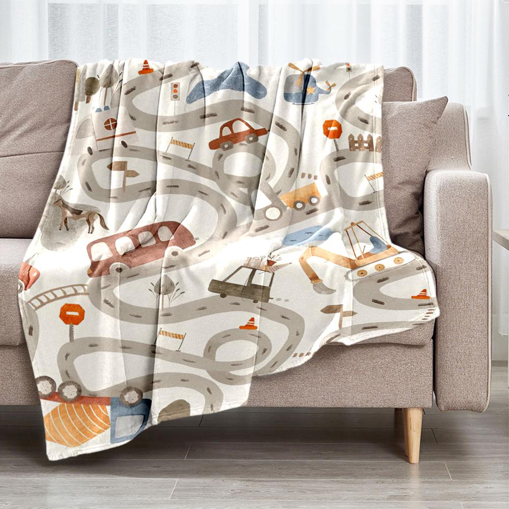 excavator Theme Printed Blanket - Perfect for Couch, Bed, Travel & Outdoor Use | Machine Washable, Cozy & Durable.