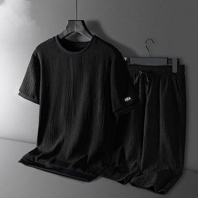 Add Fertilizer To Increase Ice Silk Quick-drying Suit Men's Suit Summer Loose Casual Short-sleeved Cropped Pants Two-piece Suit