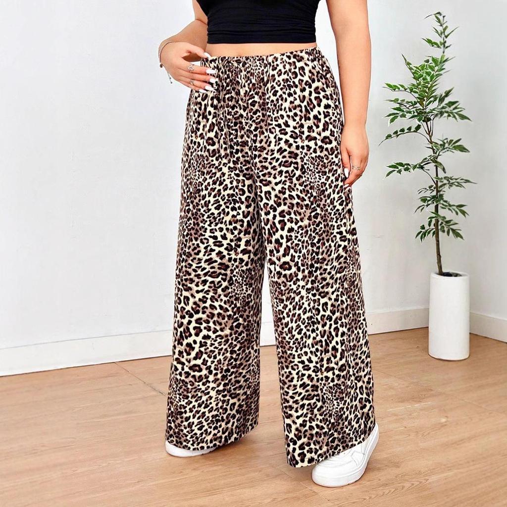 Plus Size Women's Leopard Print Straight-Leg Pants for Autumn and Winter