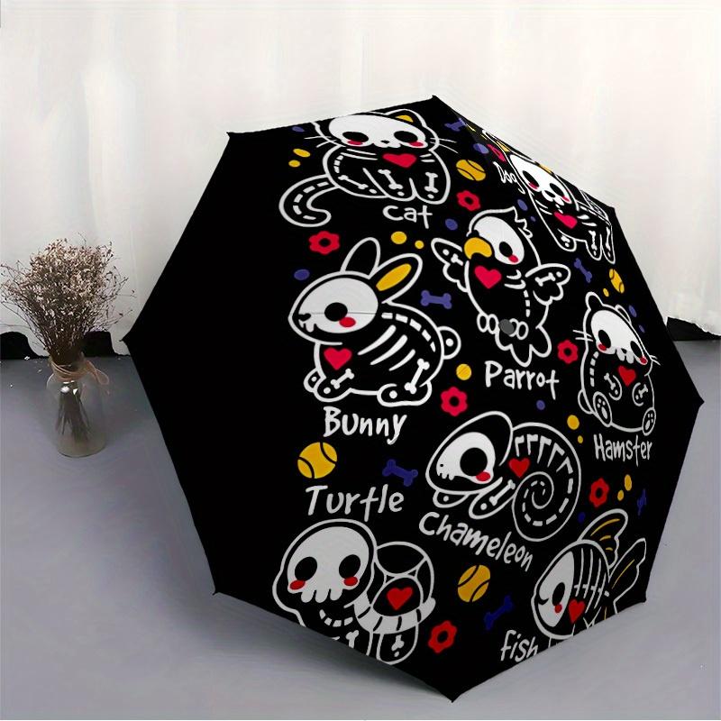 1pc Pet Animal Skull Cute Automatic Open/close, Heavy-Duty Iron Frame & 8-Rib Structure, Compact Folding Umbrella for Women/Men, All-Season Travel, Ha