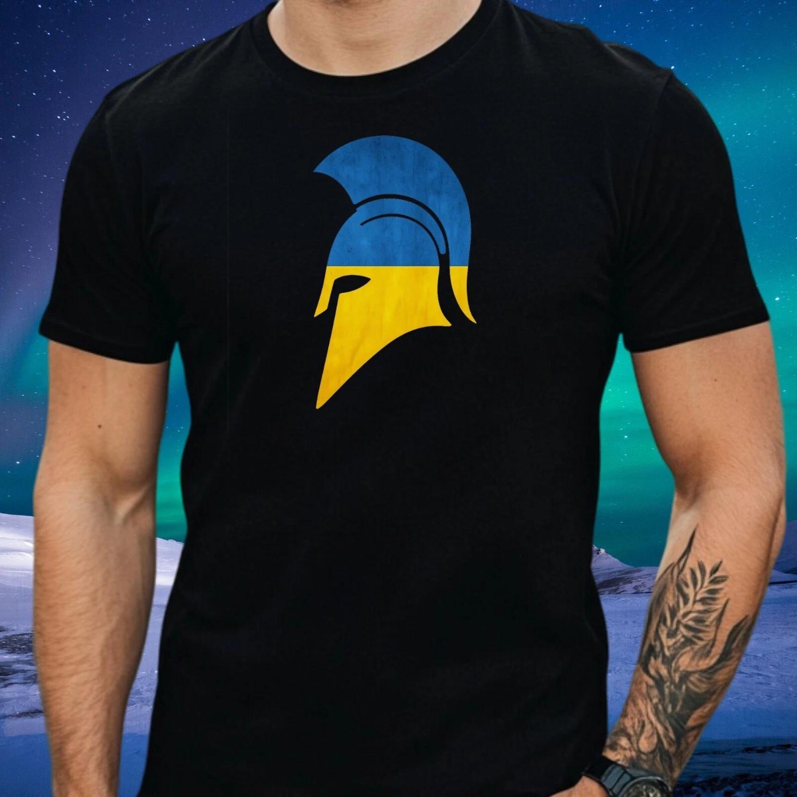 T-Shirt Herren Spartanischer Helm mit UkrainischeMotiv Baumwolle Größe S bis 5XL XXL