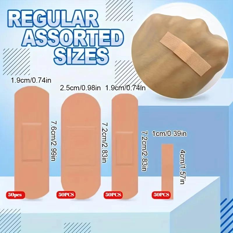 50pcs Fabric Adhesive Bandages - Flexible Breathable First Aid for Fingertip Knuckle Wound Care, Multi-Size Family Emergency Kit