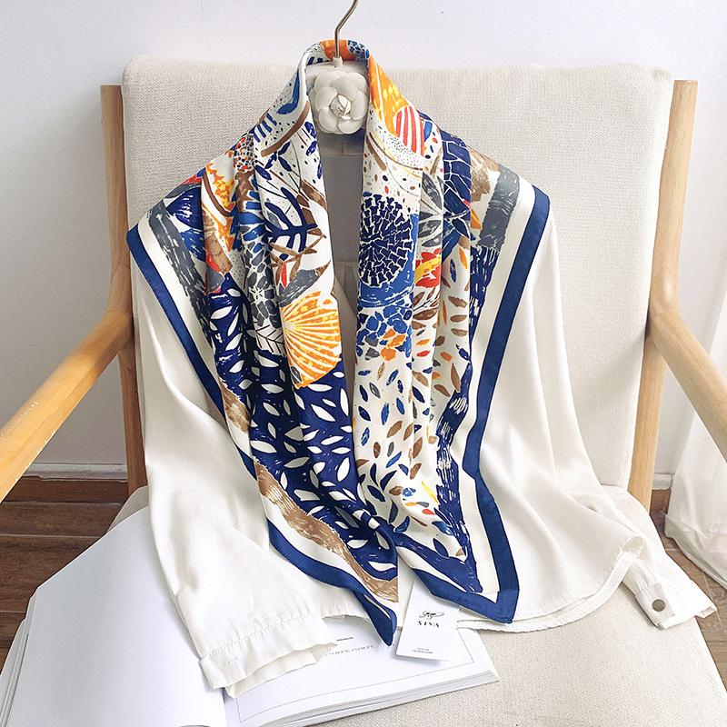 Summer new ink painter hand curling 91 square scarves in stock simulated silk twill temperament shawl manufacturer