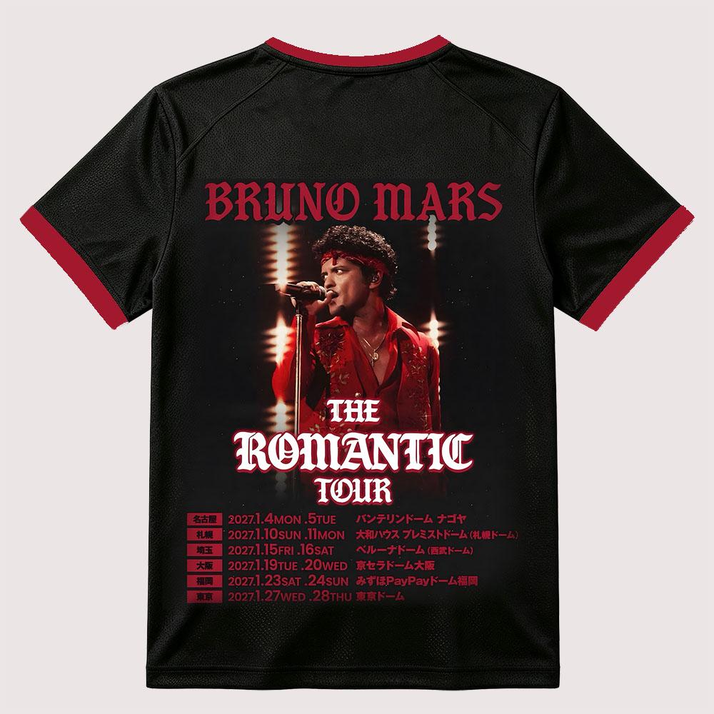 Bruno Mars The Romantic Tour 2027 T-Shirts Sommer V-Ausschnitt Oversized Kurzarm Unisex Mode Atmungsaktives Netzgewebe Lässiges Oberteil