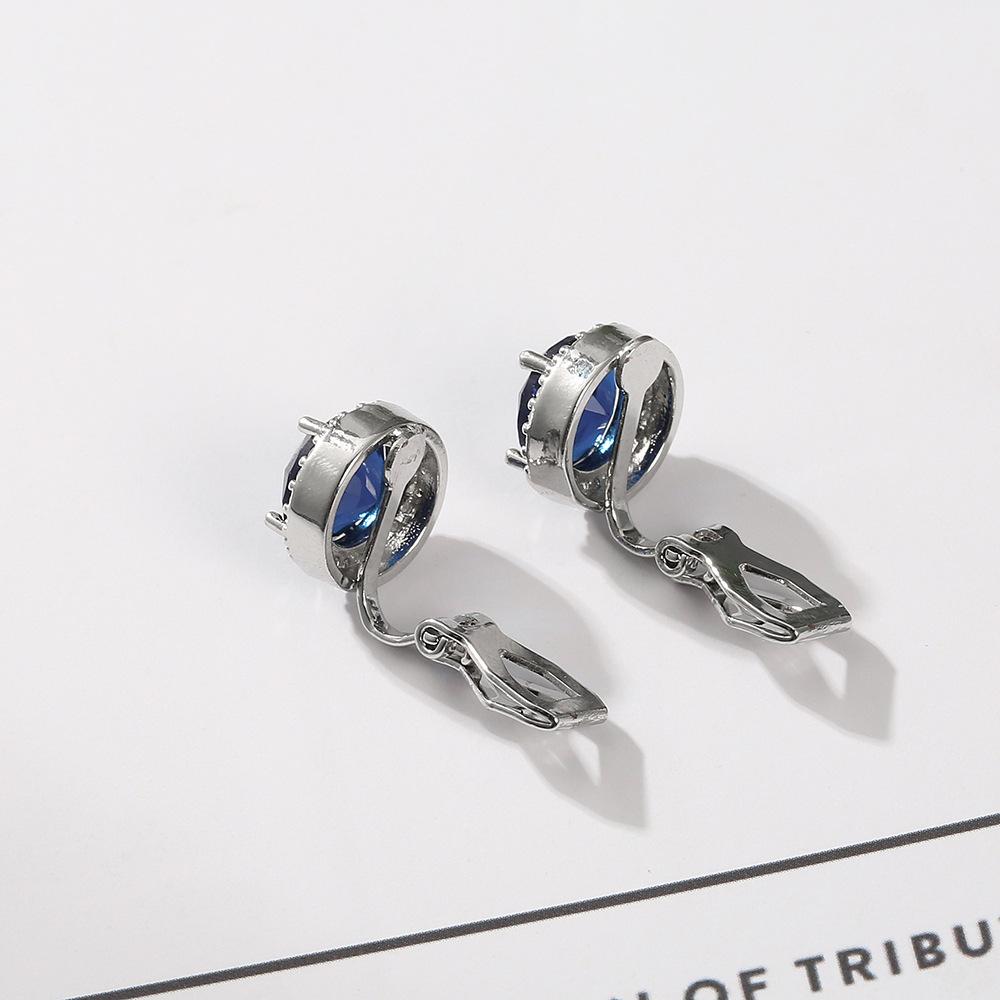 Classic Sparkling Sapphire Copper Ear Buckle, Diamond Set Round Versatile Earrings