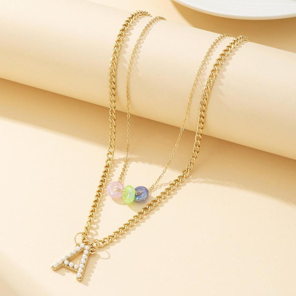 Trendy European & American Double-Layer Letter Necklace - Versatile Resort Style for Women