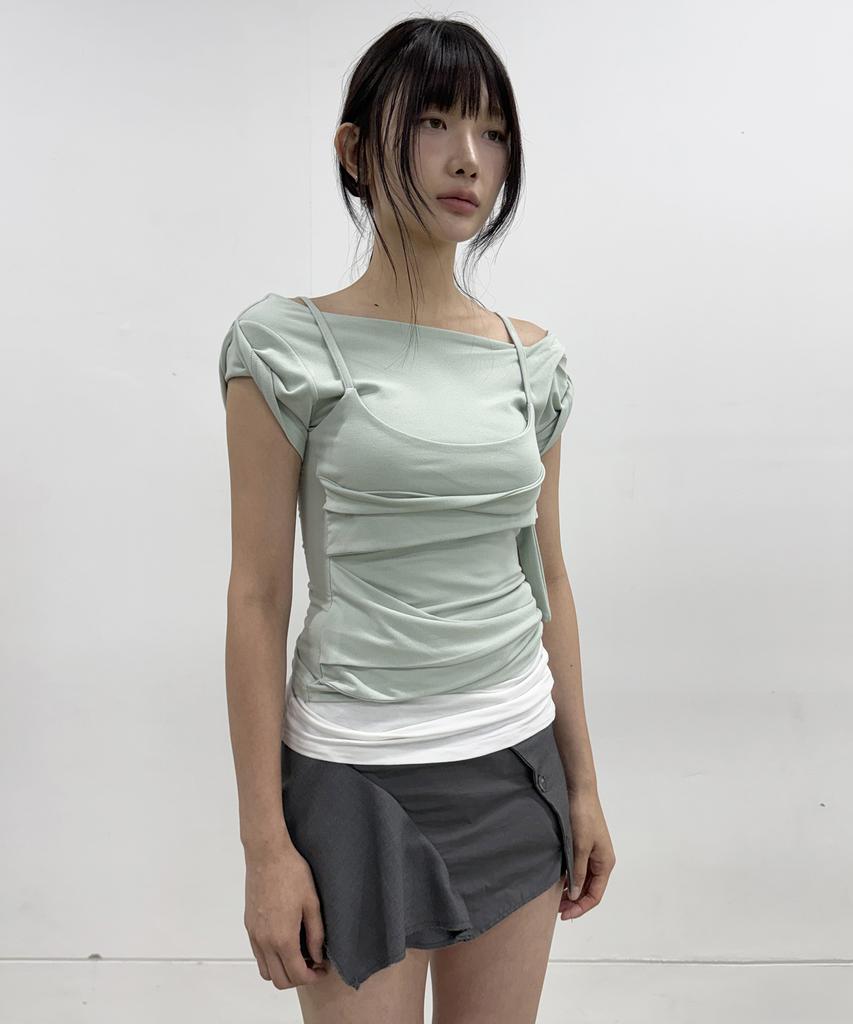 Peulleeoeob Layered Bustier T-Shirt (Fl-108_Mint)