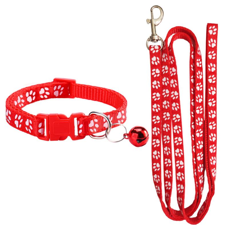 Dog Paw Print Pet Traction Rope Adjustable With Collar Puppy Collar Set Pet Walking Lead Rope Breathable Puppy Cat Accessories