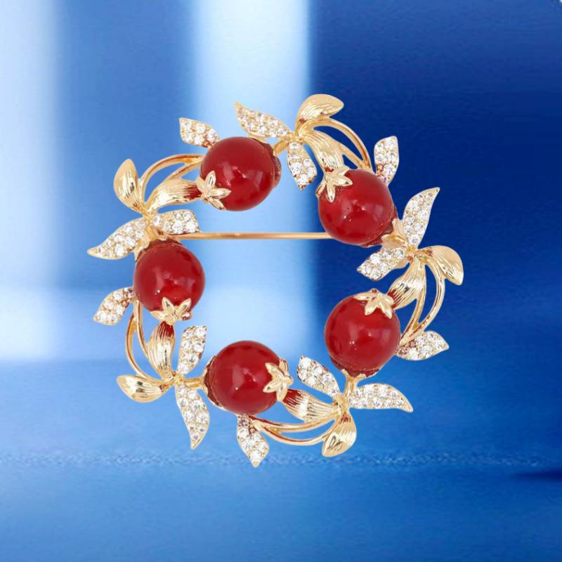 

Премиум хурма жуйи брошь женственность универсальный костюм чеонгсам аксессуары элитные праздничные подарки Electroplated real gold красный