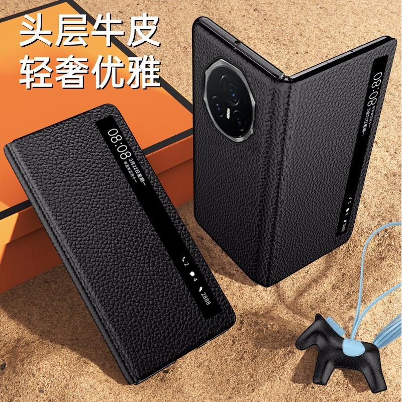 Wobiloo Luxus-Schutzhülle aus echtem Leder mit Smart Window für Honor V5 V3 Vs3 Collection Version, Klapphülle