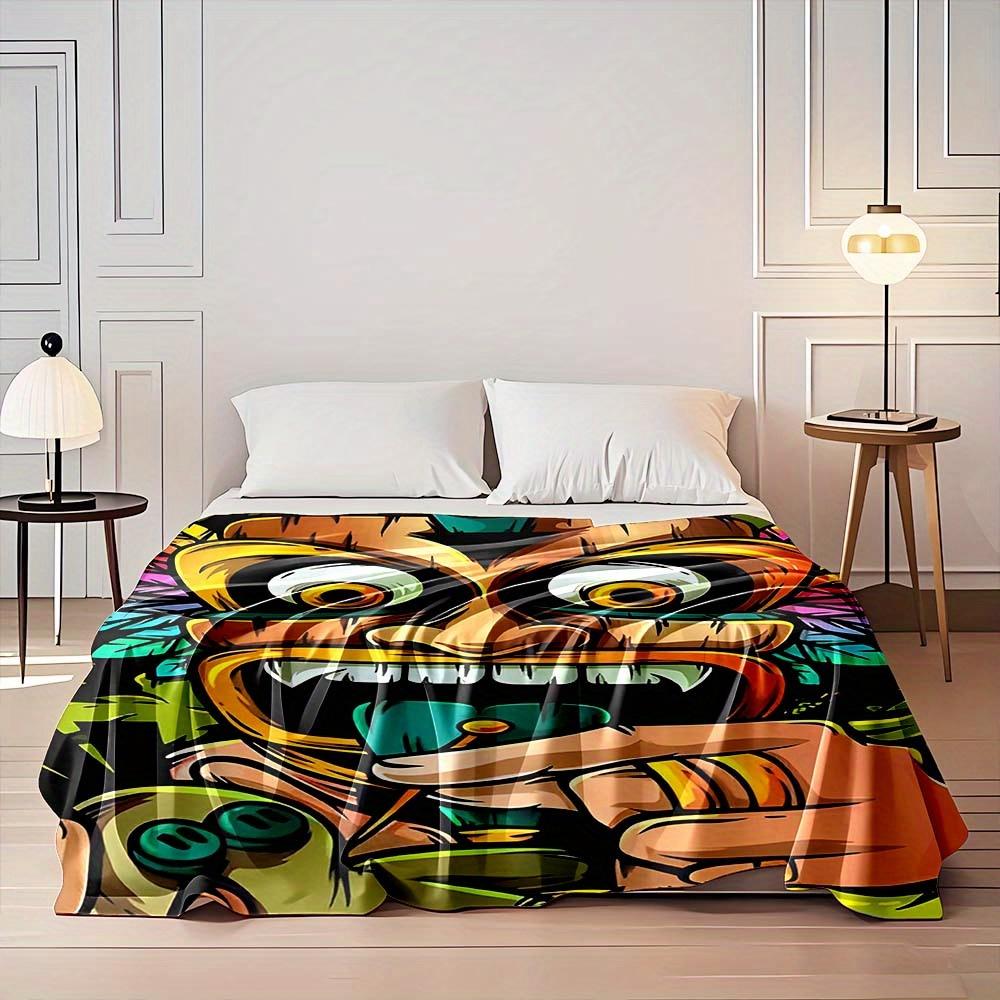 Tiki Bar Print Flannel Blanket Reversible Tropical Throw for Summer Vibes AllSeason Comfort Luau Themed Gift