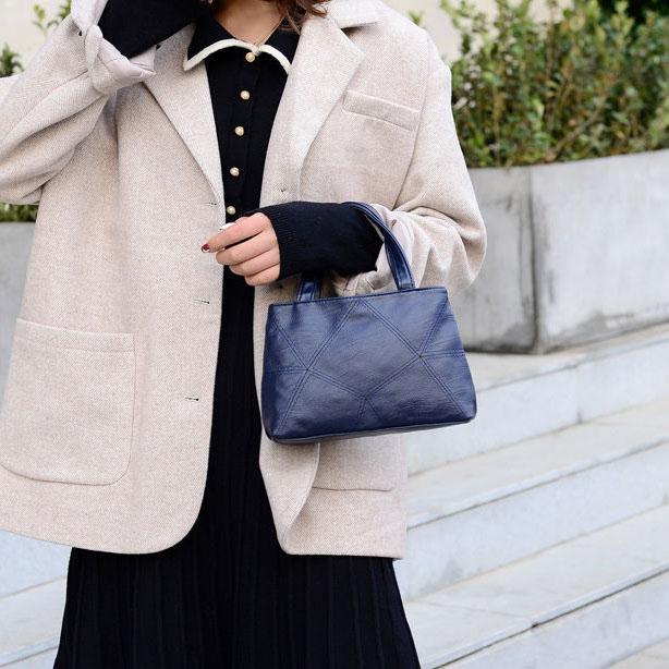 Weiche PU-Handtasche für Damen, einfarbig, strukturiert, quadratische Tasche, vielseitige, lässige Geldbörse, Vintage-Einkaufstasche