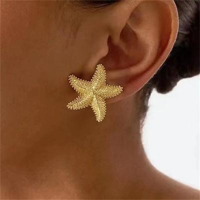 Fashion Exaggeration Summer New Golden Starfish Earrings for Woman Holiday Party Bohemian Zircon Accessories for Women Gifts