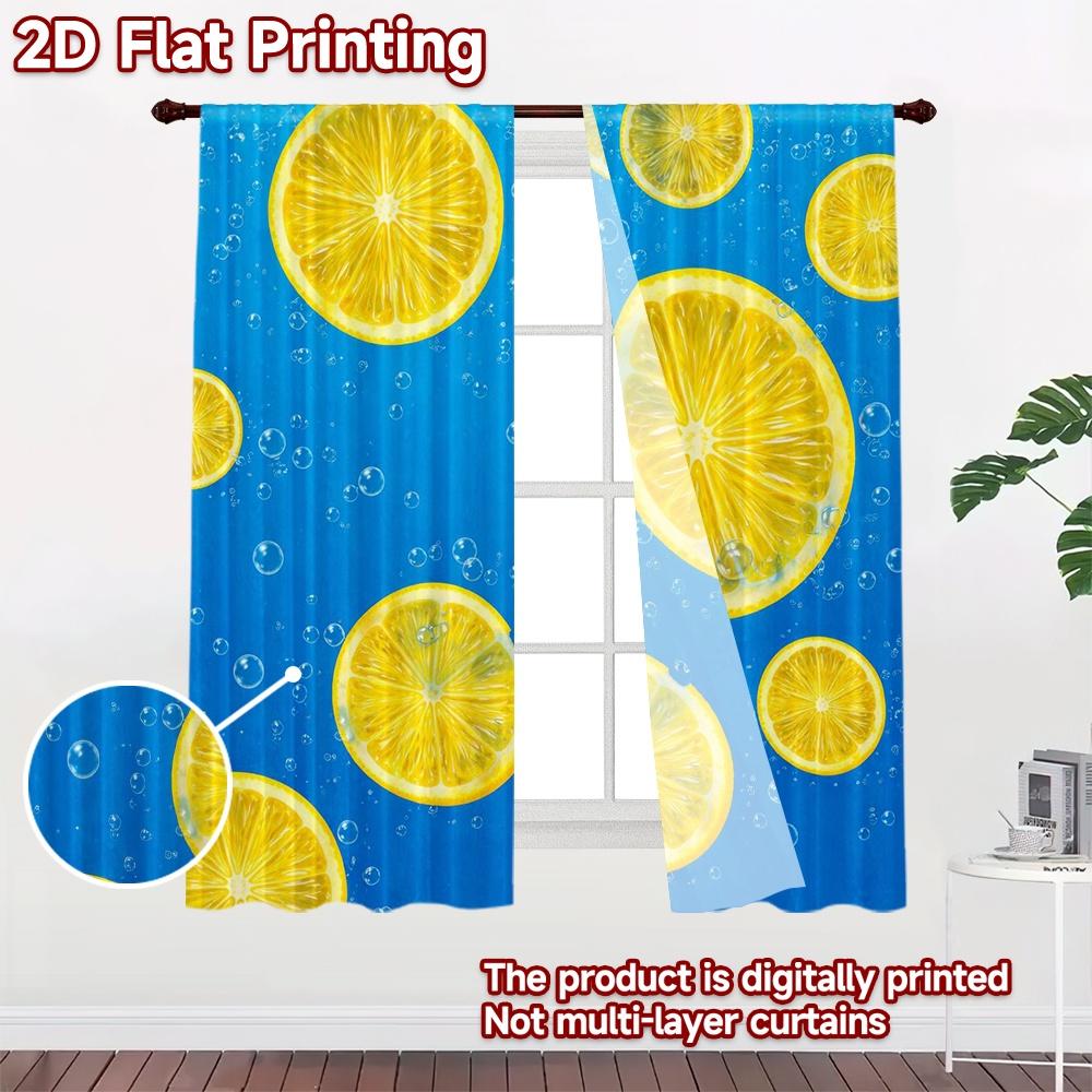 2D FLAT PRINTING 2pcs Curtains (Without Rod) Floating Lemon Slices Popular Popular Curtain Versatile 100% Polyester Curtains