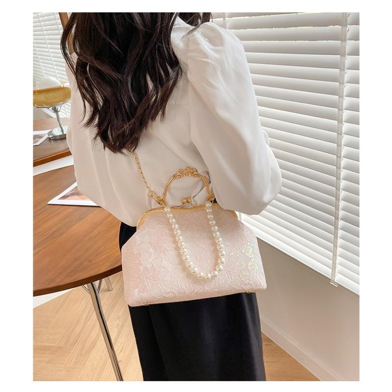 Luxury Oriental Handbag Pearl Embellished Lace Tote Bag for Women