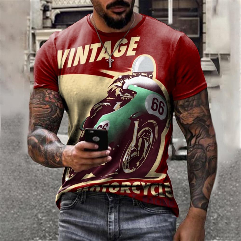 Men's 3D Motorcycle Print Geometric Pattern Digital Tshirt Hip Hop Fashion Oversized O-Neck Tee Top Streetwear Short Sleeve Tops