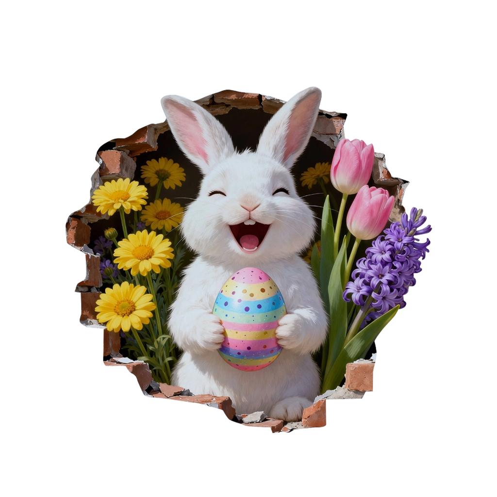 Creative Easter Wall Stickers,Festive 3D Breakthrough Stickers Easter Bunny Decorative Wall Decals For Home Roomm Room Party