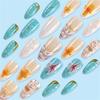 24 Pcs Glossy Fake Nails 3D Ocean Nail Tips with Starfish-Design Lightweight Press On Nails for Daily Party Use