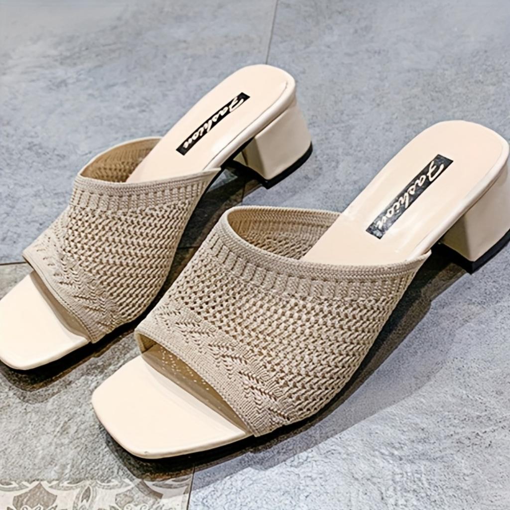 Ladies' Summer Elegant and Fashionable Knitted One Step Kick Middle Heel Breathable Thick Bottom Open Toe Slope Heel Sandals