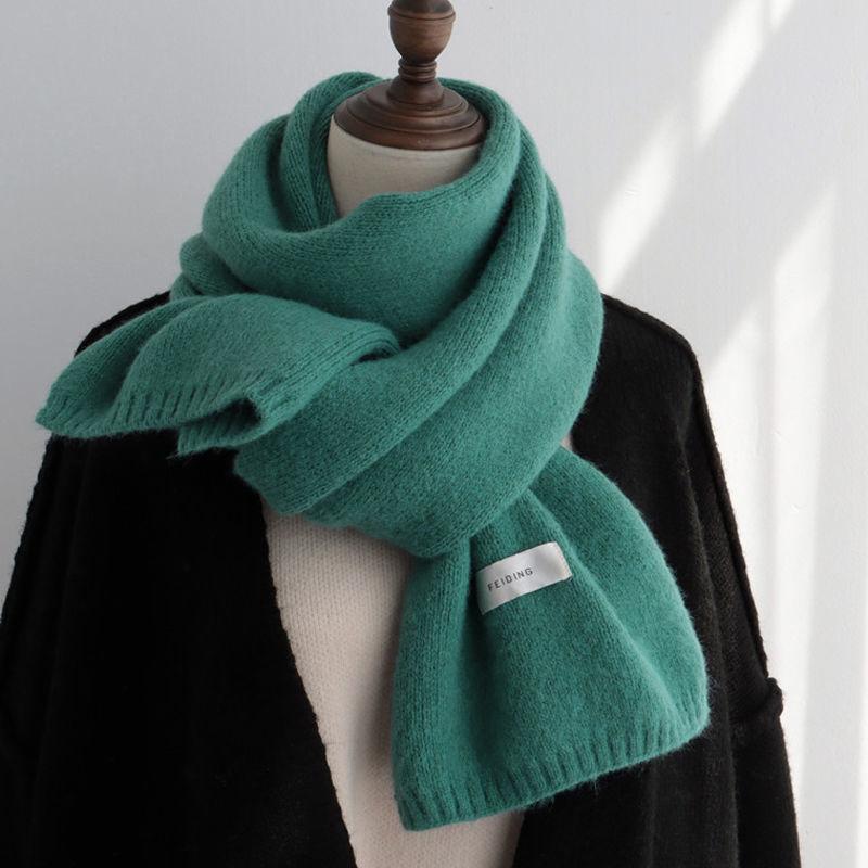 Winter Men's Scarf Solid Color Flat Knitted Wool Versatile Korean Style Japanese Couple Fashion Thickened Warm Scarf