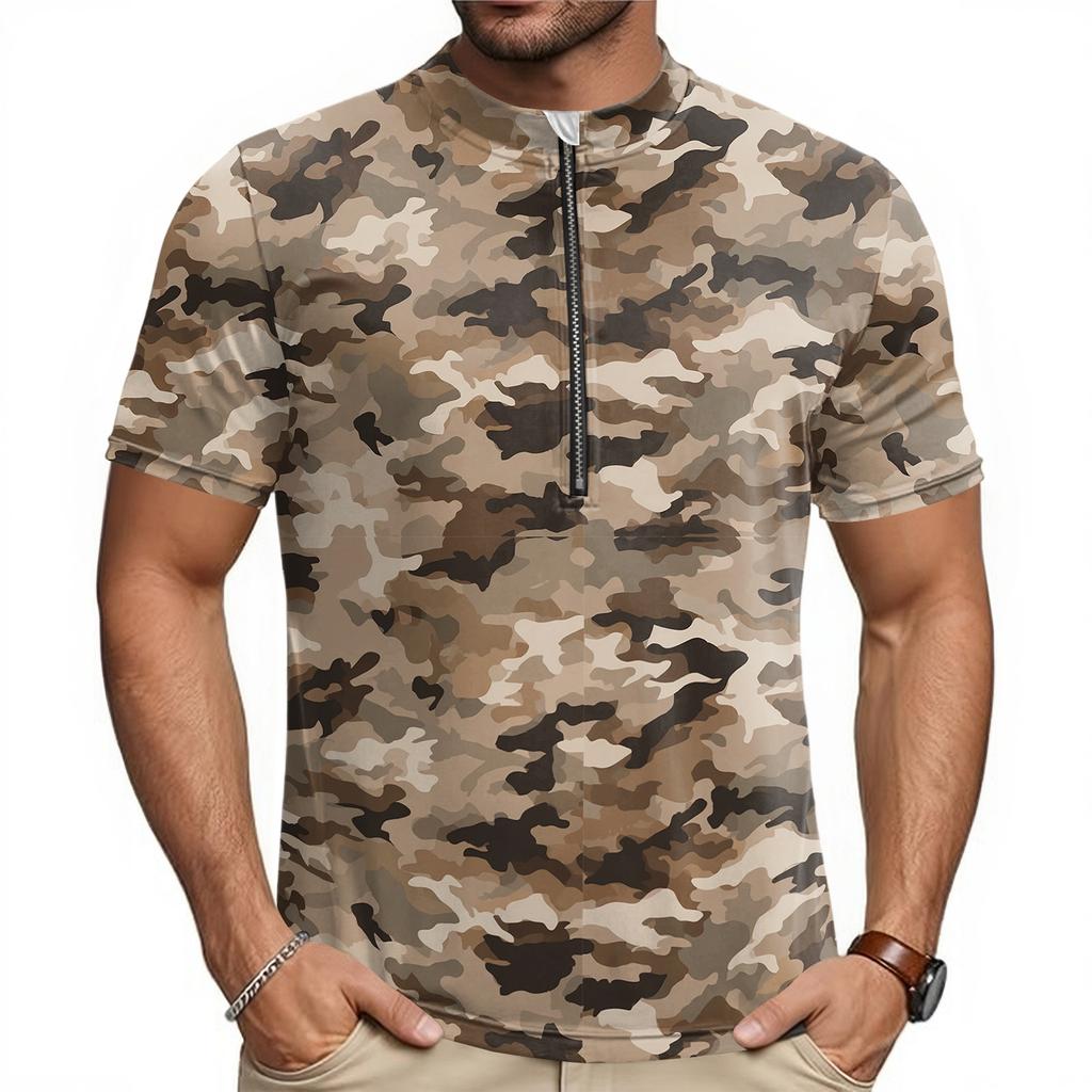 Men's Short Sleeve Cycling Jersey Breathable Quick Dry Fabric Half Zip Front Athletic Fit Lightweight Top for Outdoor Sports
