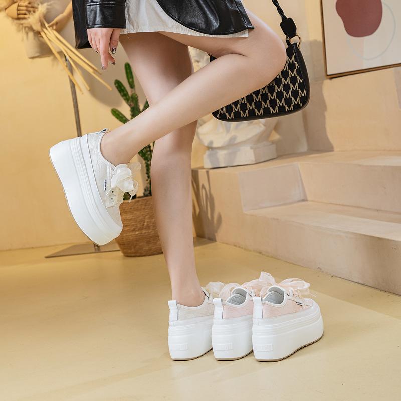 Spring 2025 New Color Muffin Shoes Platform All-match New Chinese Single Shoes Women's Ribbon Little White Shoes Women's Height Increase
