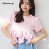 Korean Fashion Summer Women Sweet Top O Neck White Black Pink Blue Bow Cotton T-Shirt Puff Sleeve Patchwork Stylish Short Tee