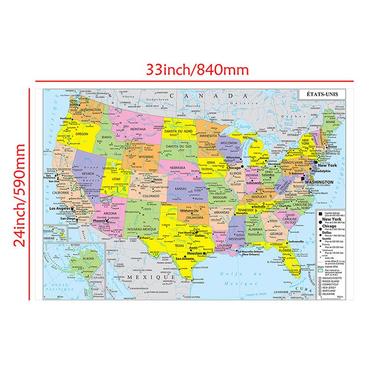 USA Map Poster United States Political Wall Map with States Capitals for Classroom Home School Supplies Students Educational Art Decor
