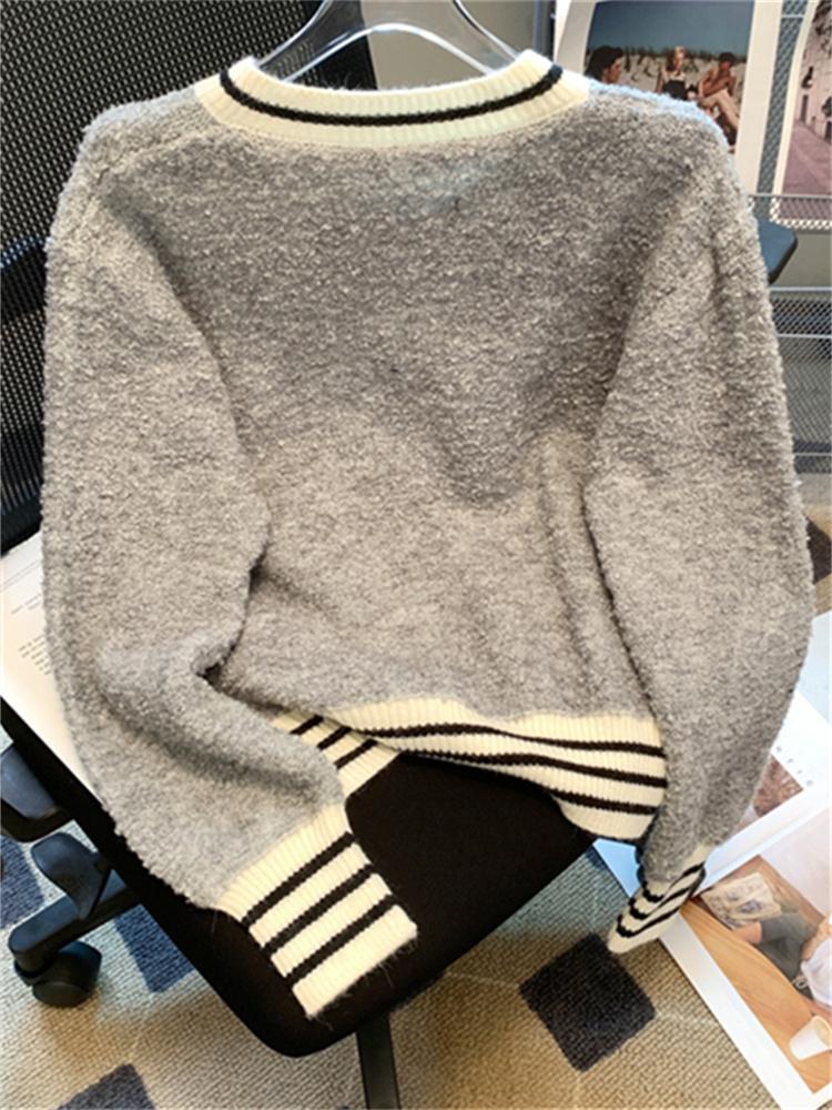 Knitted Women Cardigan Autumn Winter  New Patchwork Long Sleeve Sweater Casual Vintage Single Breasted Cardigans