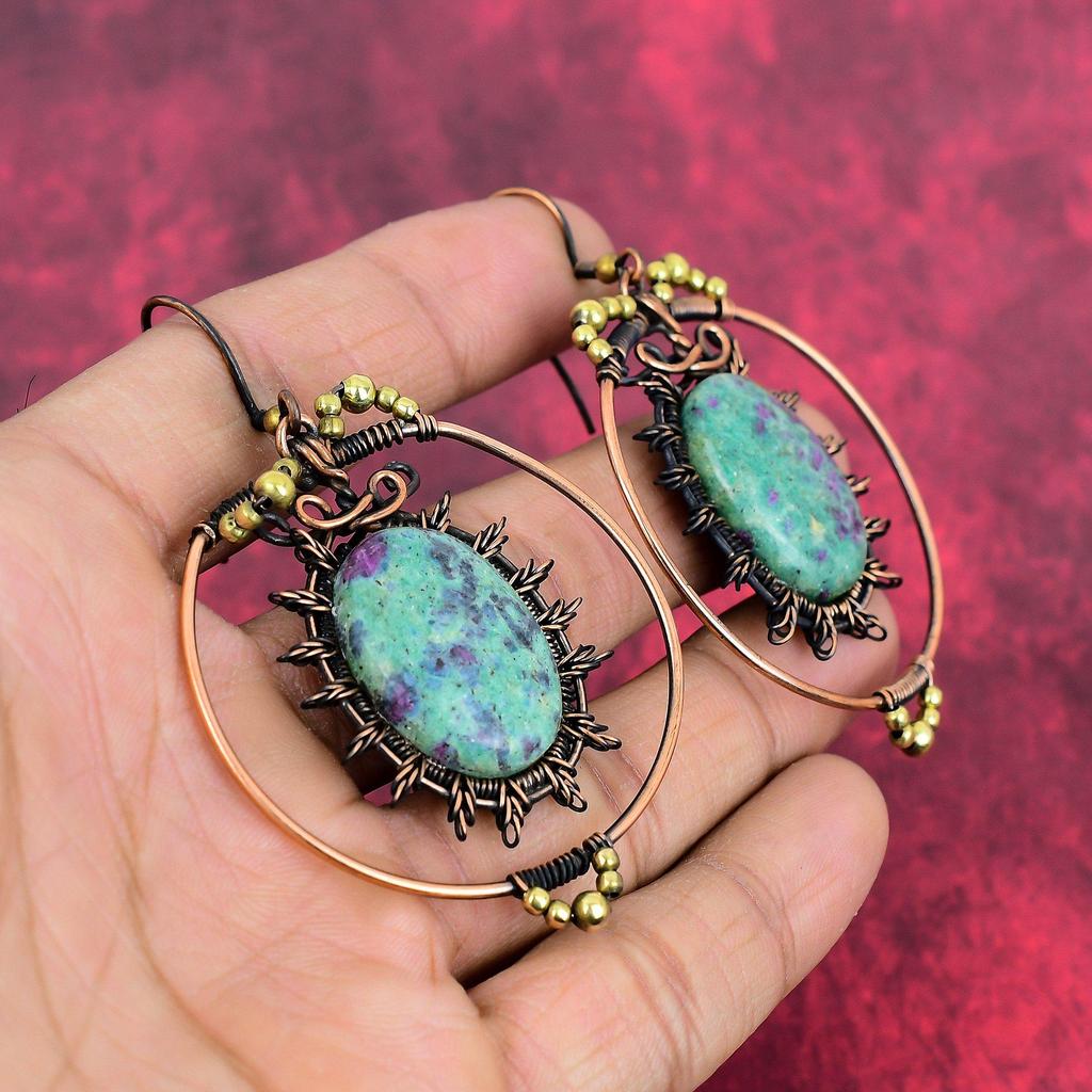 Ruby fuchsite earring copper wire wrapped earring natural gemstone earring copper wire jewelry engagement gifts handmade birthstone earring