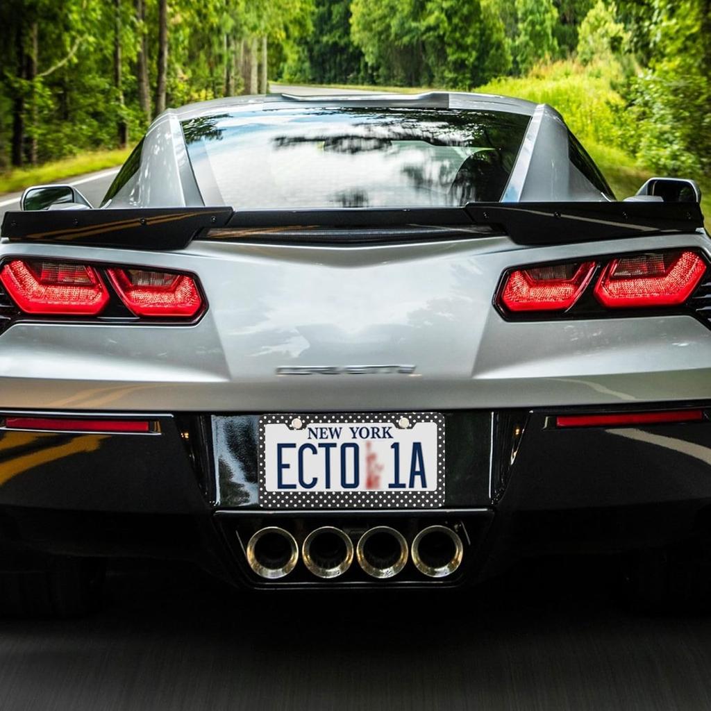 Kigai Black And White Polka Dot License Plate Frame - 2 Pack Universal Stainless Steel License Plate Frame With Screws Included (2 Holes)