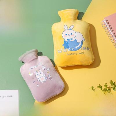 Cute Cartoon Plush Hot Water Bottle with Thickened Explosion-Proof Cover for Warm Compress